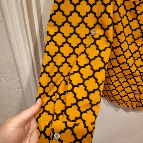 Notations Women's Yellow & Black Geometric Print Button Down Shirt Sz 2X Career - Picture 4 of 7